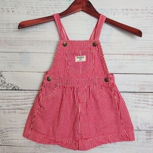 Oshkosh Girl Vestbak Overalls Dress Red Engineer Stripes Jumper Romper 4 Toddler